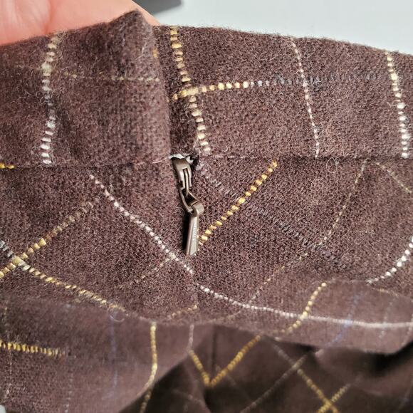 VTG Y2K Brown Wool Plaid Knee Skirt 6 Academia Rory Gilmore Preppy Prep School - Picture 4 of 14